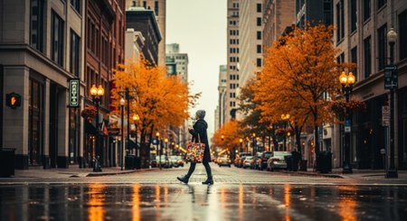 Man walking on the street in New York City, United States.の素材
