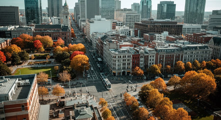 Boston skyline in Autumn, Massachusetts, USA. Image contain certain grain or noise and soft focus.の素材