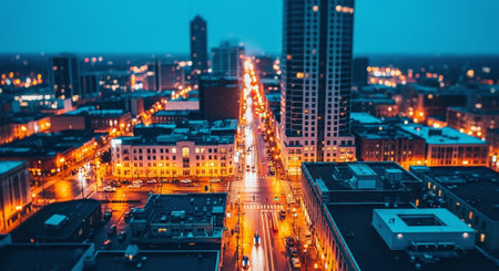 Night view of the city from the height of the bird's flight.の素材