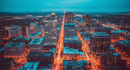 Aerial view of downtown Atlanta, Georgia, USA at dusk.の素材