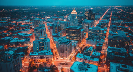 Aerial view of downtown Atlanta, Georgia, USA at night.の素材