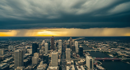 Dramatic stormy sky over the city of Pittsburgh, Pennsylvania.の素材