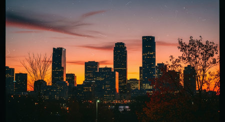 View of Boston Skyline at Sunset, Massachusetts, United States.の素材