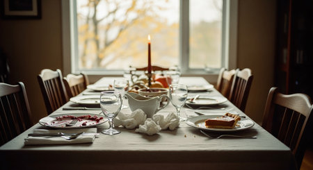 Table set for a dinner party or wedding reception. Selective focus.の素材