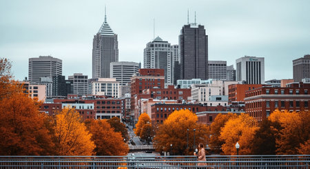Boston, Massachusetts, USA downtown city skyline panorama with fall foliage.の素材
