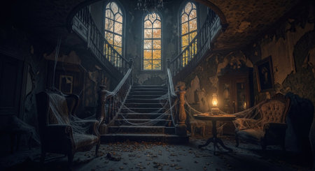 Mysterious old castle interior. 3D Rendering. Halloween conceptの素材