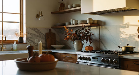 Modern kitchen interior in country style. 3d rendering mock up.の素材