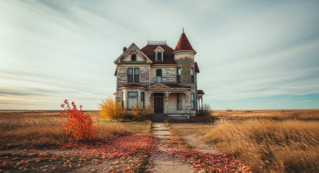 Abandoned old house in the countryside. Dramatic sky.の素材