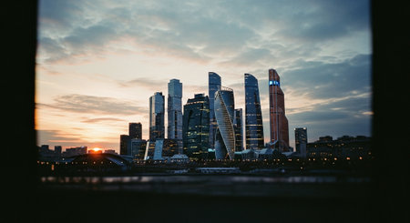 Skyscrapers of Moscow business center at sunset. Russia.の素材