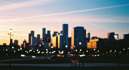 Blurred background of cityscape at sunset, bokeh effectの素材