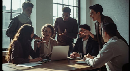 Group of business people working together in office. Teamwork concept.の素材