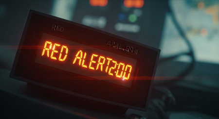 Red Alert Warning on Digital Displayの素材