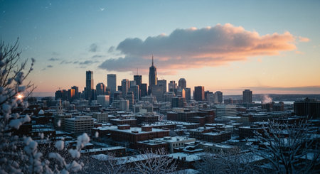 Boston Skyline during Winter, Massachusetts, USA. Panoramic Image.の素材