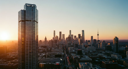 Toronto city skyline at sunset, Ontario, Canada. Panoramic view.の素材