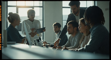 Group of business people working together in the office. Teamwork conceptの素材