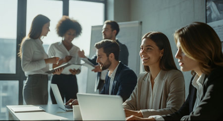 Group of multiethnic business people working together in modern office.の素材