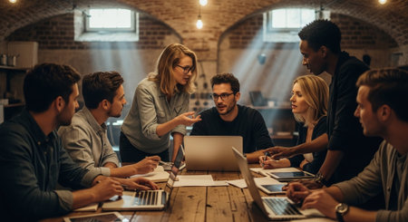 Group of multiethnic business people working together in creative office.の素材