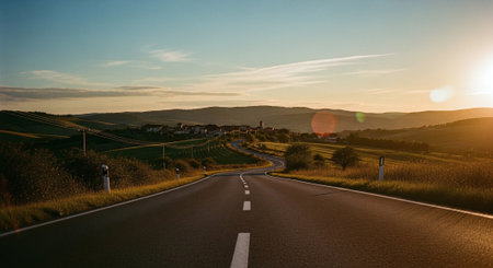 Country road in Tuscany, Italy at sunset. Panoramaの素材