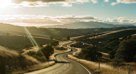Winding road in the Tuscany, Italy, at sunsetの素材