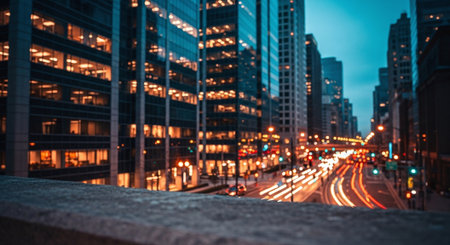 blurred of car light trails on street in city at night.の素材
