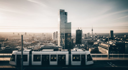 Modern tram in Frankfurt am Main, Germany.の素材
