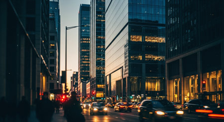 Traffic in downtown Los Angeles, California, United States of Americaの素材