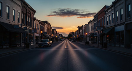 Sunset view of a street in the old town of Philadelphia, Pennsylvania.の素材