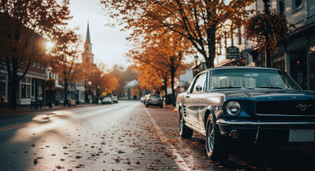 Retro car parked on the street in Dublin, Ireland.の素材