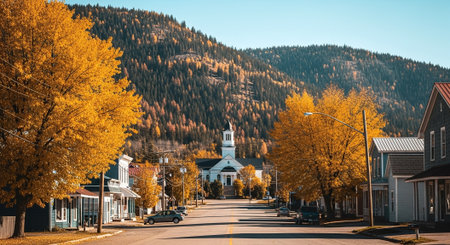 Panoramic view of the main street in the town of Banff, Canada.の素材
