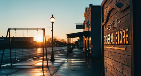 Sunset view of a boardwalk at the entrance to the beachの素材