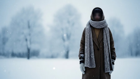Winter fashion. Fashionable woman in winter coat, scarf and hat.の素材