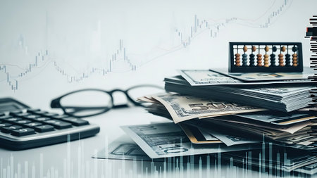 Stock market or forex trading graph and candlestick chart suitable for financial investment concept. Economy trends background for business idea and all art work design. Abstract finance background.の素材