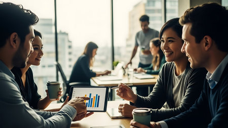 Group of young business people working together in modern office.Asian peopleの素材