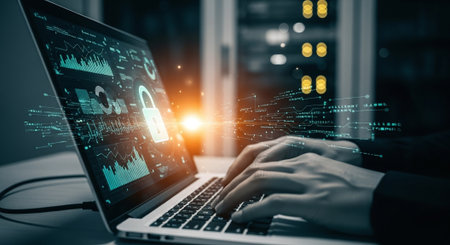 Cyber security and information protection concept. Mixed media. Mixed mediaの素材