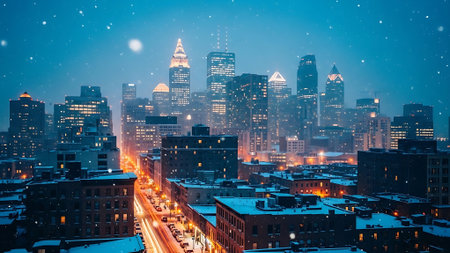 cityscape of charlotte north carolina at night with snowの素材
