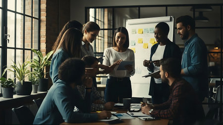 Group of multiethnic business people working together in modern office.の素材