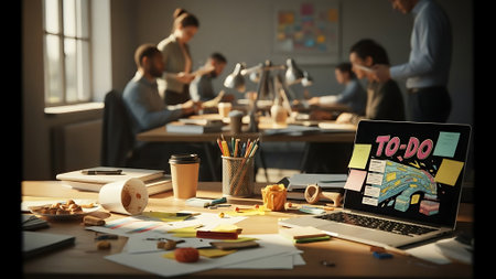 Creative graphic designer working on laptop at table in office, closeupの素材
