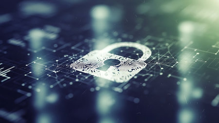 Cyber security concept with padlock on circuit board. 3d renderingの素材