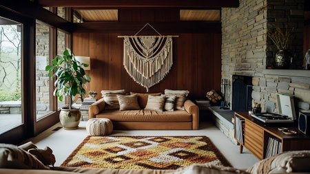 Interior of modern living room with comfortable sofa, pillows and decorative itemsの素材