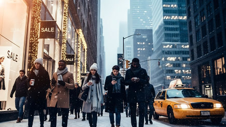 People walking in Times Square in New York City.の素材