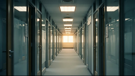 Corridor in a modern office building. 3d render image.の素材