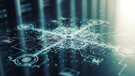 Abstract technological background. 3d rendering toned image double exposure.の素材