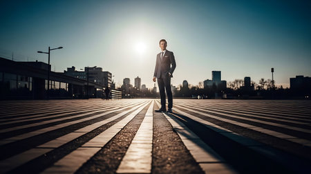 Young businessman walking on the street in the morning. Business concept.の素材