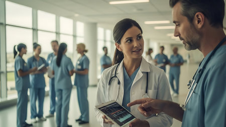 Team of doctors working together in hospital. Medical healthcare and doctor staff service.の素材