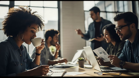 Group of multiethnic business people working and communicating together in the officeの素材