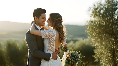 Bride and groom on their wedding day. Wedding in Montenegro.の素材