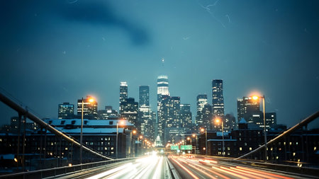 Cityscape of Chicago at night, Illinois, United States of Americaの素材