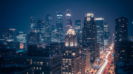 Chicago downtown skyline at night, Illinois, United States of America.の素材
