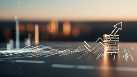 Financial graph on blurred background. Business and finance concept. 3D Renderingの素材