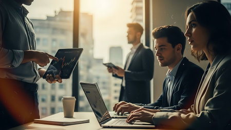 Group of business people working together in office. Teamwork concept.の素材